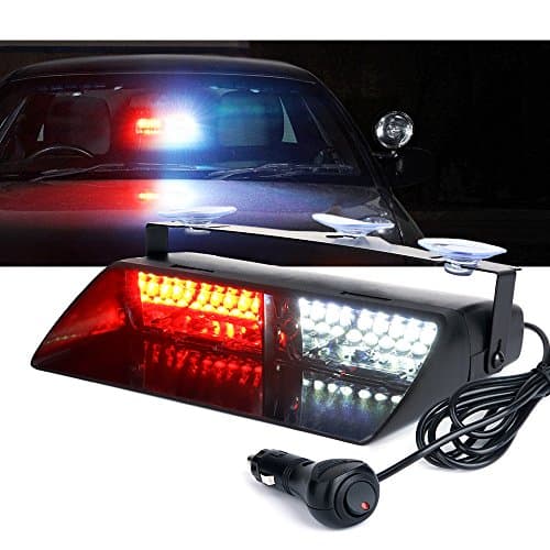 Xprite White Red Emergency Strobe Dash Lights, Interior Windshield Safety Warning Traffic Lights w/Suction Cups, Visor Light Bar for Construction Towing Snow Plow Pickup Work Trucks