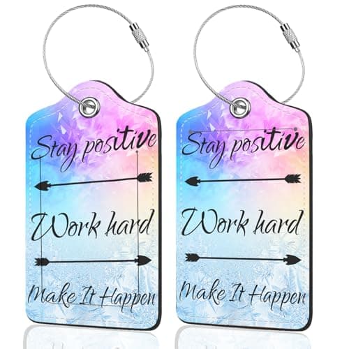 2Pack Luggage Tags for Suitcases, Cute Unique Pu Leather Cruise Luggage Tag with Privacy Cover ID Label Address Card and Metal Ring Suitable for Women Men Kids Travel Bag Stay Positive