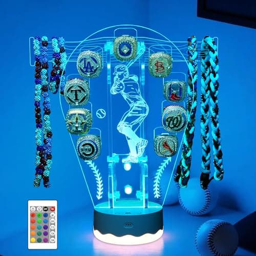 CoolGift Mart Light Up Baseball Ring Holder, 16 Colors 3D LED Lights Acrylic Championship Ring Display Stand, with Remote Control, Birthday Xmas Gifts for Baseball Players Fans