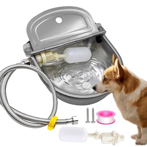 Automatic Water Dispenser for Dog Water Bowl Dispenser Large Size Stainless-Steel Waterer Feeder Self Filling Water Trough for Poultry and Livestock (Metallic Gray, Large)