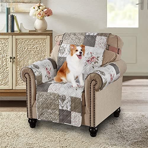 Brilliant Sunshine Pink Rose & Grey Toile Patchwork Couch Chair Slip Cover