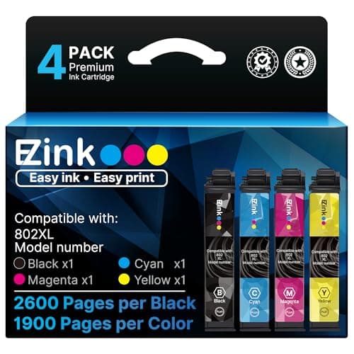 E-Z Ink Remanufactured Ink Cartridge Replacement for Epson 802XL 802 T802XL T802 to use with Workforce Pro WF-4740 WF-4730 WF-4720 WF-4734 EC-4020 EC-4030 (Black Cyan Magenta Yellow, 4 Pack)