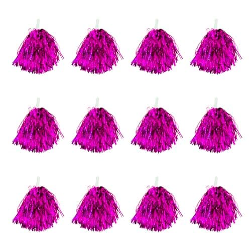 12pcs Cheerleader Pom Poms with Baton Handle Blue Metallic Pompoms for Kids Adults Sport Team Party Dance Cheering
