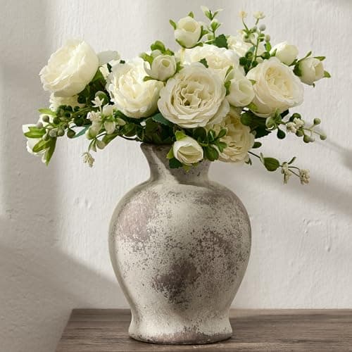 7.2" Ceramic Vase for Home Decor, Decorative Terracotta Farmhouse Rustic Vases for Living Room Kitchen Bedroom Bathroom Entryway Mantel Table, Pottery Vases for Grass Pampas Dried Fresh Flowers