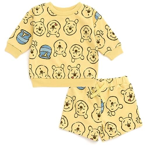 Disney Winnie the Pooh Newborn Baby Boys French Terry Sweatshirt and Bike Shorts Yellow 0-3 Months