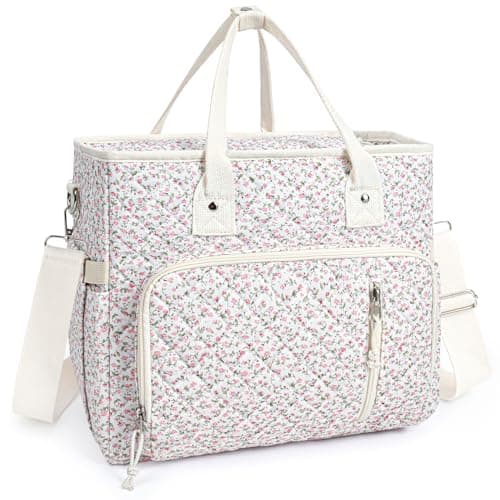 Aileam Quilted Lunch Box for Women, Large Pink Floral tote lunch bag Insulated Lunch Cooler Cute Bag for Women Work Picnic Travel(Pink Floral)