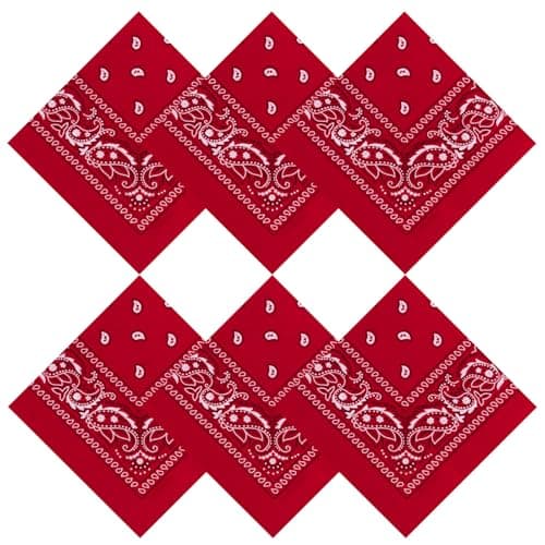 YARIEW Bandanas for Women 6 Pack 22"x22" Cotton Bandana Red Black White Bandana for Face Mask Square Scarf Headwear Red