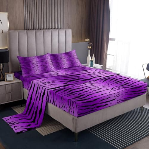 Feelyou Kids Twin Zebra Stripes Sheets with Deep Pocket Fitted Sheet Twin Size for Boys Girls, Bed Sheets Set Jungle Animal Sheet Set Animal Fur Print Bedding Set Girls with 1 Pillow Case