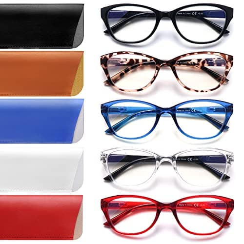 COJWIS 5 Pack Reading Glasses for Women Men Blue Light Blocking Computer Readers with Spring Hinge Anti Eye Strain Eyewear (5 MIX, 2.25, diopters)