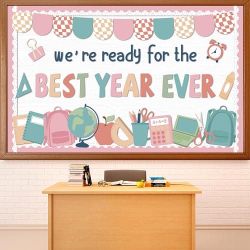 Boho Ready for The Best Year Ever Bulletin Board Set Back to School Classroom Decorations Colorful Inspirational Apples Pencil Notebook Paper Cutouts for Door Wall Chalkboard Decor Teacher Supplies