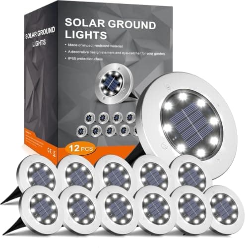 INCX 12 Pack 4.6 Inch Solar Ground Lights Outdoor, Waterproof, Cold White