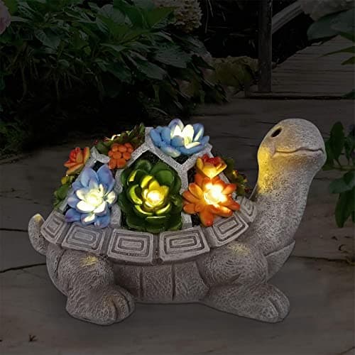 Nacome Solar Garden Outdoor Statues Turtle with Succulent and 7 LED Lights - Lawn Decor Statue for Patio, Balcony, Yard Ornament - Gifts for Mom Grandma Women