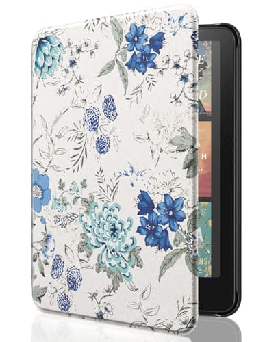 MoKo Case for 7" Kindle Paperwhite 12th Gen&Colorsoft 2024,WhiteBlueFloral