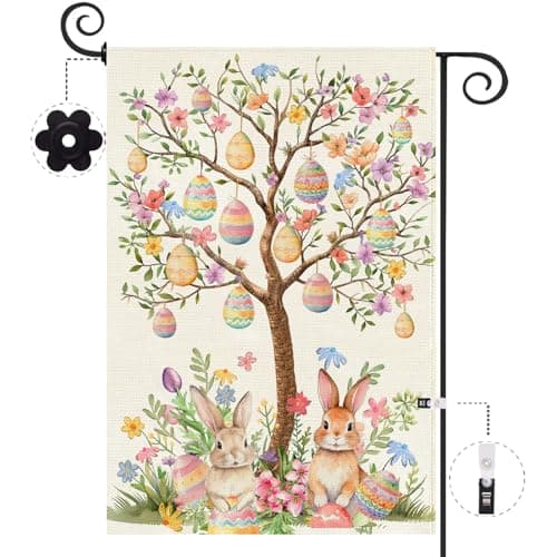 Baccessor Happy Easter Garden Flag 12x18 Inch Double Sided Outside,Easter Eggs Tree Bunny Holiday Yard Outdoor Flag