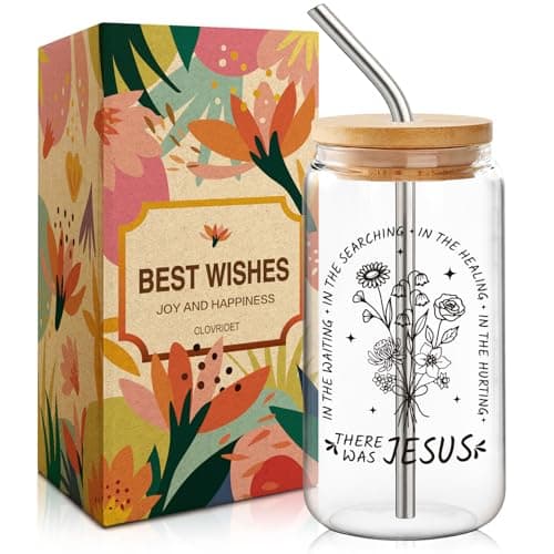16 Oz Christian Coffee Cup with Lid - Inspirational Gifts for Women, Faith-Based Birthday Gift for Sister, Best Friend, Encouraging Scripture Glass Cup -43