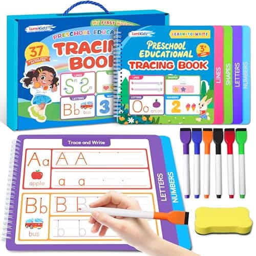 Lumikidz Preschool Learning Activities - Toddler Handwriting Practice and Tracing Books for Kids Ages 3-5, Montessori Busy Book, ABC Letter Number Workbooks, Autism Educational Gift for Boys and Girls