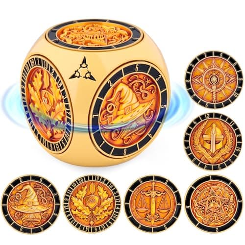 PJOY Valentines Day Gamer Gift for Men 7 in 1 DND Dice Set Metal Cube Spinner Dice for Dungeons and Dragons Cool DND Gifts Polyhedral Desk Gadgets for DM Dungeon Masters and Players