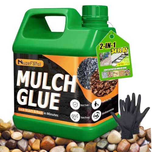 Mulch Glue, Fast-Drying, Powerful Eco-Friendly Gravel & Rock Binder, Strong Adhesive for Pea Gravel, Mulch, Stones, Secure & Stable Coverage for Garden, Yard & Outdoor Projects(34oz)