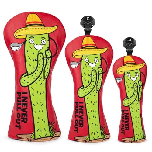 Barudan Golf Headcovers Set 1 3 H, Red PU Leather Golf Driver Headcover 3 Wood Head Cover and Hybrid/Rescue Headcover 3pcs Fun Golf Gifts for Men Golfer