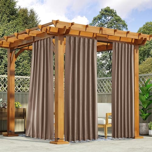 NICETOWN 2 Panels Blackout Patio Waterproof Outdoor Curtains, Top & Bottom Pocket & Back Tab Wind-Break Thermal Drapes Privacy Sound Reducing for Pergola with Fixed Ropes, W52 x L84, Tan-Khaki