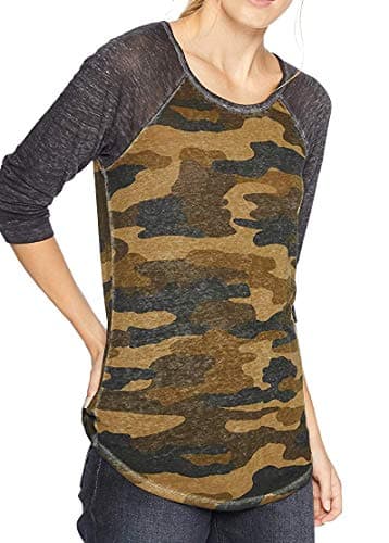 Lucky Brand womens 3/4 Sleeve Camo Tee T Shirt, Green/Multi, X-Small US
