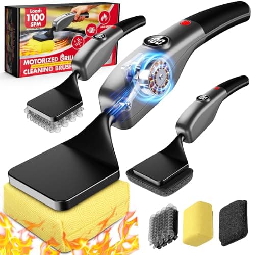 Reciprocating Electric Grill Brush, Fire-Resistant BBQ Grill Brush, Bristle-Free Grill Brush for Outdoor Grill, Grill Cleaner with 3 Heads, Cordless Grill Cleaning Brush with 3600 mAn, Silver