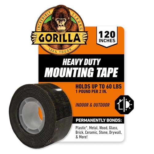 Gorilla Heavy Duty Double Sided Mounting Tape, Black Tape, 1" x 120" (Pack of 1) - Weatherproof for Indoor or Outdoor