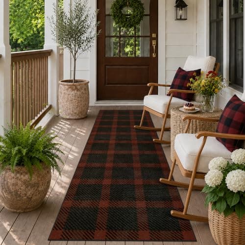JTJ Easy Jute Outdoor Runner Rug 2x6, Buffalo Plaid Washable Indoor Outdoor Rug, Farmhouse Non Slip Hallway Runner Rug for Patio, Porch, Entryway and Front Door
