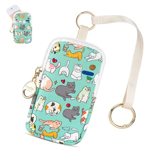 Playexen Cats Hand Sanitizer Spray Case Compatible with T0uch-land, Hand Sanitizer Holder Bag with Ring Buckle & Wrist Strap, Cute Zippered Pouch for Glow Mist and Power Mist (Green Cats)