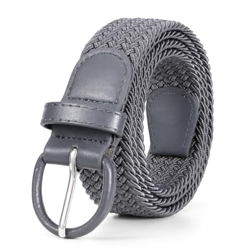 JASGOOD Women Braided Woven Elastic Stretch Belt Leather Covered Buckle Canvas Plus Size Belt for Jeans Pants