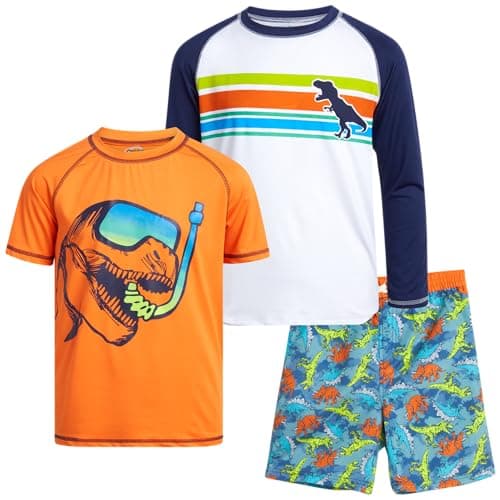 Quad Seven Boys 3 Piece Swim Trunks Short and Long Sleeve Rash Guard (5-12)