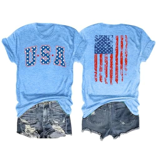 American Flag Shirts for Women: 4th of July T Shirt Funny USA Print Tees Patriotic Casual Short Sleeve Tops