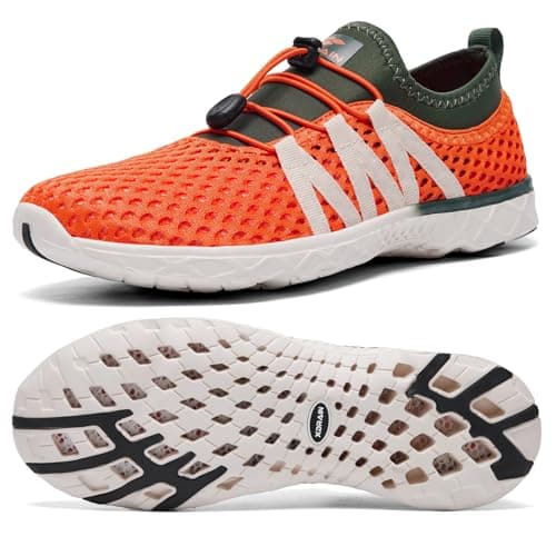 ALEADER Xdrain Stylish Water Shoes for Men Mesh Lightweight Casula Tennis Walking Shoes Army Green/Orange Size 8 US
