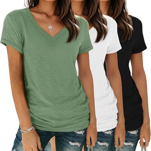 YGOODM 3 Pack T Shirts for Women Short Sleeve V Neck Tees Basic Loose Fit Summer Tops