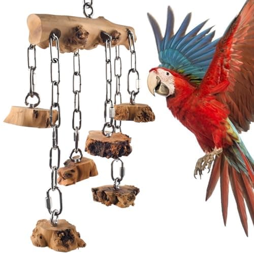 DBNESS Bird Toys for Parrots, Durable Wooden Hardwood Blocks with Stainless Steel Hanging Natural Chew Toy for Macaws African Greys Amazon Cockatoos Medium Large Parrot Similar Sized Pet Parrot