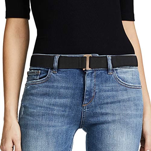 JASGOOD No Show Women Stretch Belt Invisible Elastic Web Strap Belt with Flat Buckle for Jeans Pants Dresses