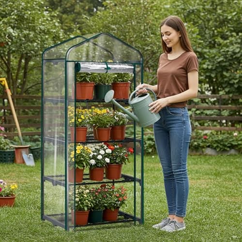Outvita Mini Greenhouse, Small PE, 4 Tiers, White, 27"x19.6"x63"