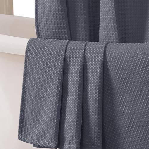 OVZME Grey Shower Curtain Set, Waffle Textured Heavy Duty Fabric Shower Curtain for Bathroom, Luxury Hotel Weighted 230GSM Bath Curtain with 12 Plastic Hooks, Machine Washable, 72x72