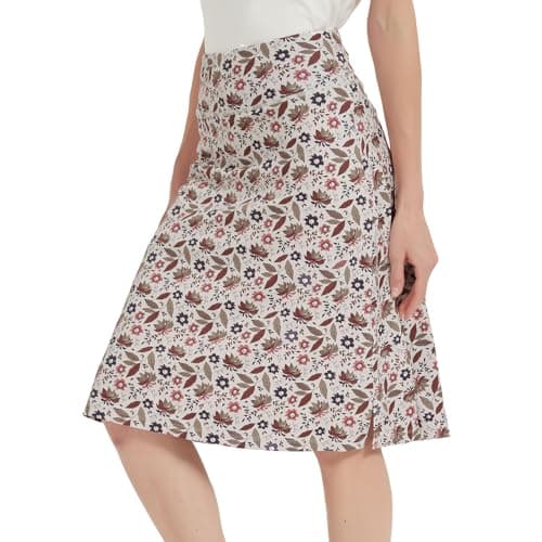 NOOYME 24" Skorts Modest for Women with Pockets Midi Knee Length Athletic Skirts (XXXL, Beige Floral)
