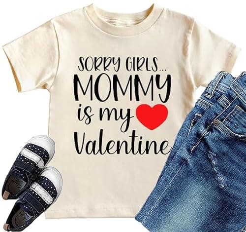 VVNTY Valentines Shirts Toddler Boys Love Heart Graphic Tee Funny Letter Print Tops Apricot