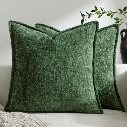 DEZENE Pack of 2 Forest Green Christmas Decorative Throw Pillow Covers 22x22 Cozy Soft Chenille Accent Vintage Square Couch Pillow Covers for Home Decor Bed Sofa Living Room