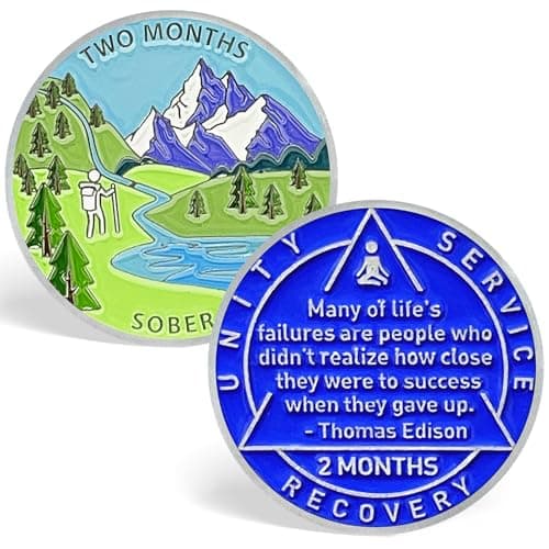 2 Month Sobriety Chips, 60 Day Sobriety Coins Hiking Scenery AA Medallions