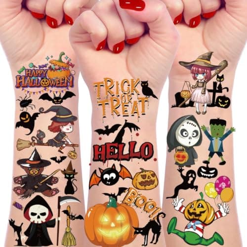 166Pcs Halloween Party Favors - Cute Halloween Tattoos，Goodie Bag Stuffers, Halloween Decor Indoor, 4 Sheets Halloween Tattoos, Halloween Decorations Gifts for Party & Cosplay
