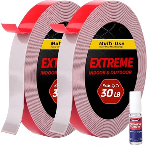 PHIXBEAR Super Strong Adhesion, Heavy Duty Double Sided Tape, Waterproof for Indoor & Outdoor Use, Multipurpose Automotive Wall Mounting Foam Adhesive (0.6in×30ft), 2 Rolls