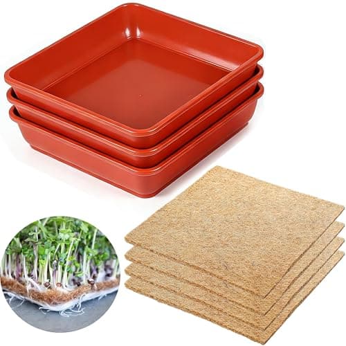 Yuanwovv Microgreens Growing Trays Kit –3 Pack (12 x 12) in MicroGreen Grow Trays with 4 Hemp Fiber Grow Mats, 10 x 10 x 1.8 Inch Seed Starter Trays for Growing Microgreens, Indoor Gardening