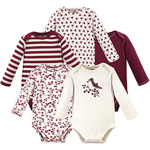 Touched by Nature Baby Organic Cotton Long-Sleeve Bodysuits, Berry Branch, 0-3 Months