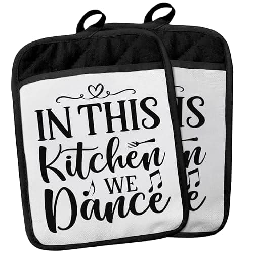 in This Kitchen We Dance Funny Pot Holders with Pockets, Funny Pot Holders Heat Resistant Oven Mitts Hot Pads for Kitchen Baking Cooking,Potholders for Kitchens