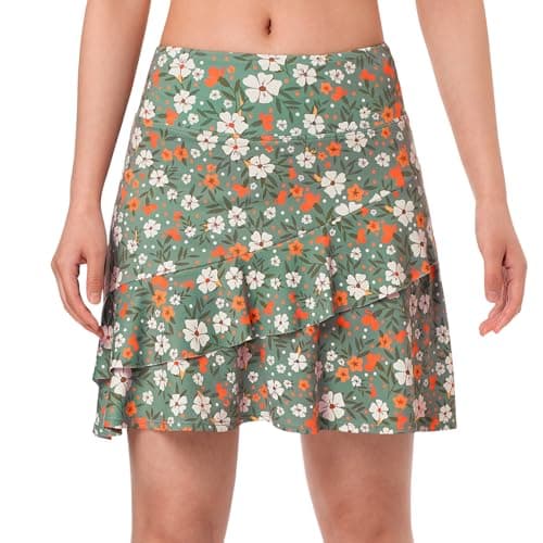 ANIVIVO 17" Golf Skorts for Women with Pockets Tennis Skirt Greenfloral XL