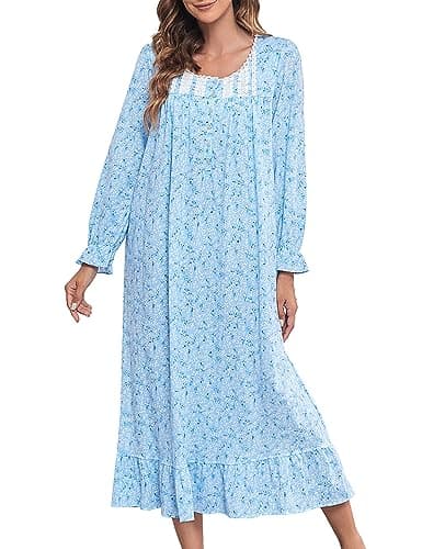 MZROCR Cotton Nightgowns For Women Long Sleeve Night Gowns Soft Women's Sleepwear Loungewear for Women Ladies Nightgowns