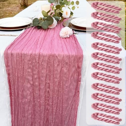 Vynoro 12 Pack Dusty Rose Cheesecloth Table Runner Rustic Gauze 22x120 inch Long Table Runner for Wedding Bridal Shower Birthday Party Banquet Boho Decoration(#32)